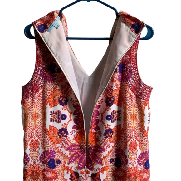 Antonio Melani Dress 10 Orange Blue Floral Sleeveless V-Neck Lined Belt Loops - Picture 6 of 12
